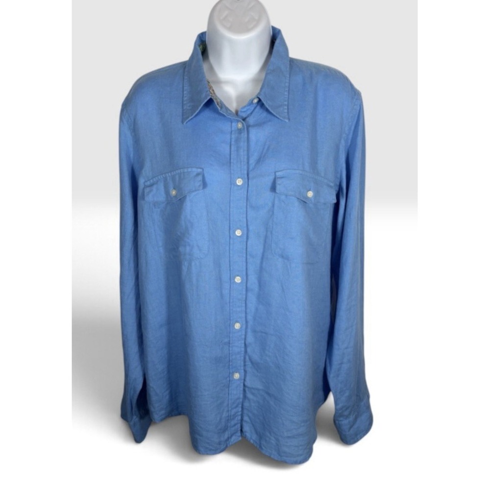 Lauren Ralph Lauren Women's 100% Linen XL Button-Up Shirt L/S Blue -2299